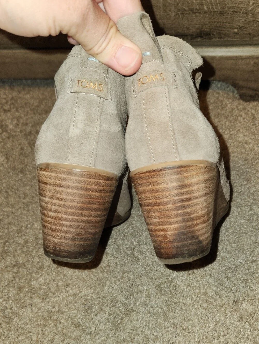 Women's TOMS Taupe Suede Wedge Ankle Boots